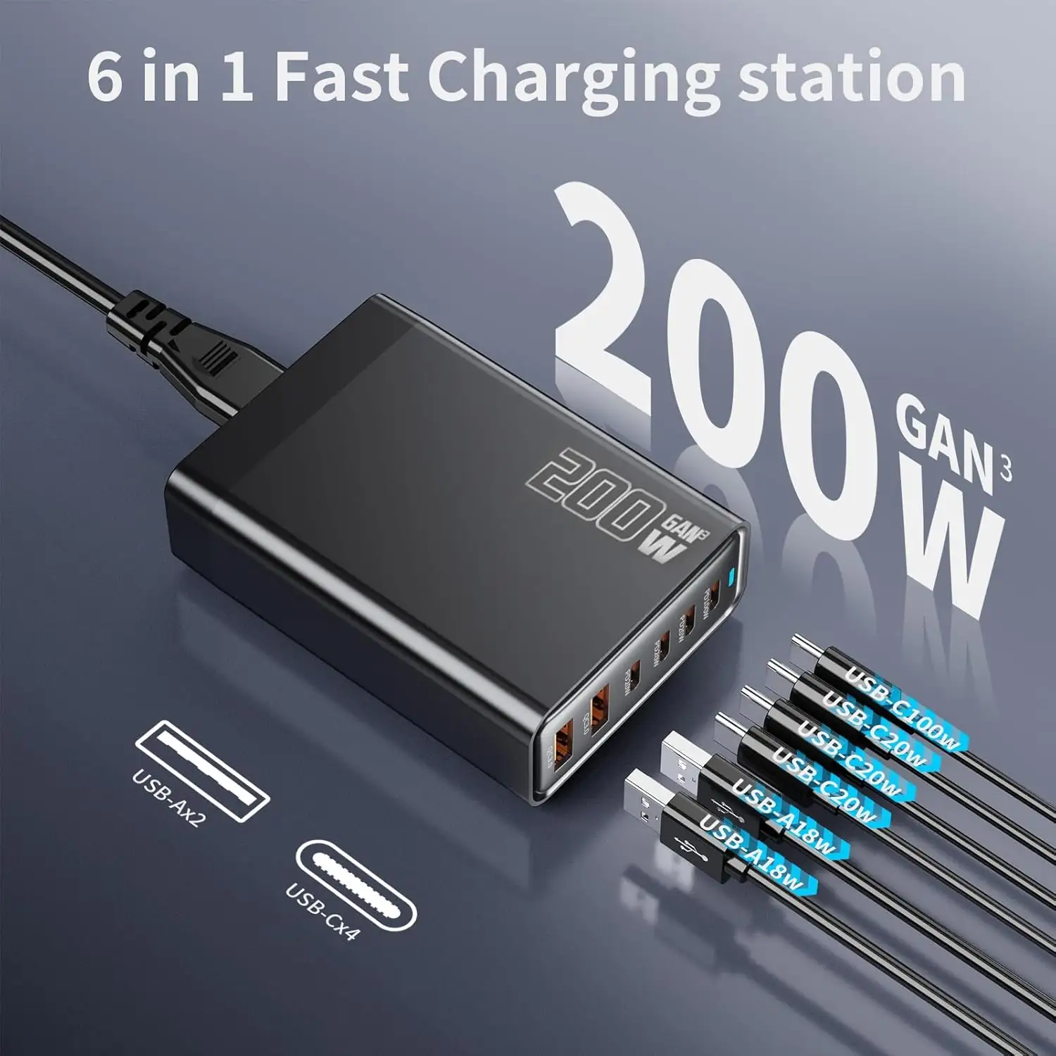 200W Desktop Charger for Multiple Devices – Charging Station with USB Ports for Phones, Laptops, and More