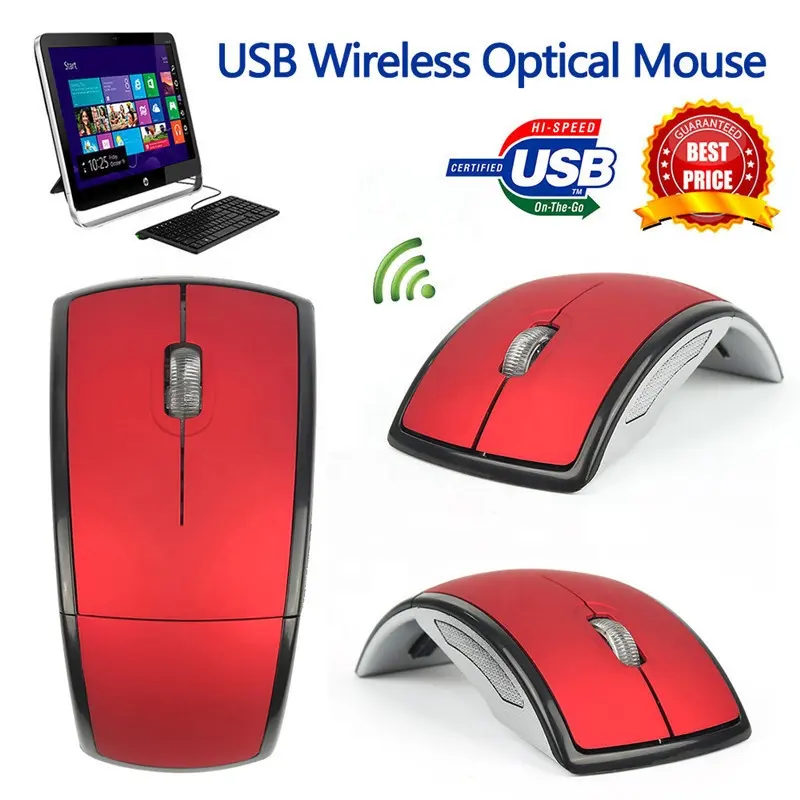 Foldable Wireless Mouse with 2.4GHz Optical USB, Ergonomic Design, and Matte Surface