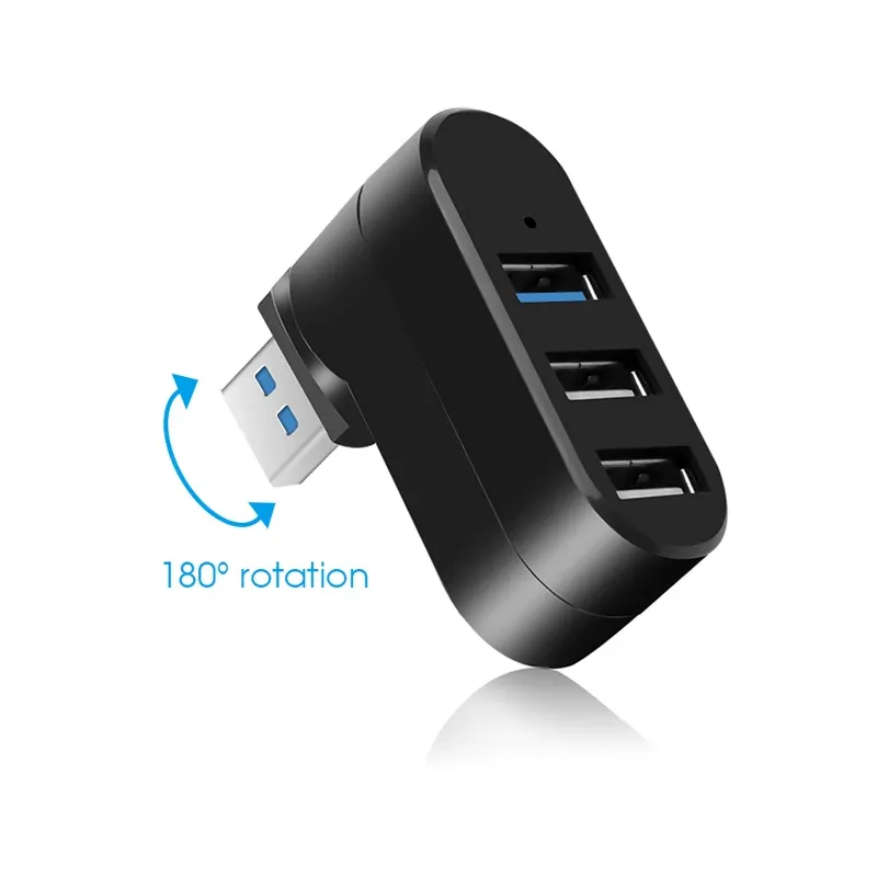 3-Port USB 2.0 Hub – Mini High-Speed Rotating Splitter Adapter for Laptop