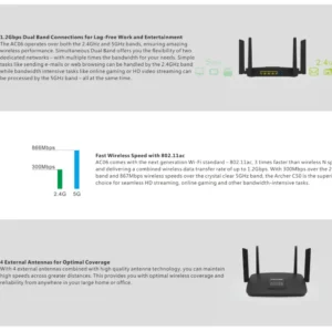 AC1200 Dual Band Wireless Gigabit WiFi Router with Power Bank Socket – 2.4GHz & 5GHz Support 3