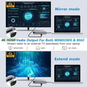 8-in-1 USB-C HDMI Adapter Hub with RJ45, SD/TF Card Reader, USB Ports, and 4K HDMI Output 2