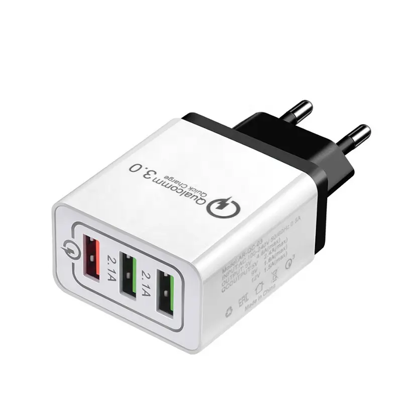 3-Port USB Wall Charger with QC 3.0 Fast Charging – EU/US Plug Mobile Phone Charger