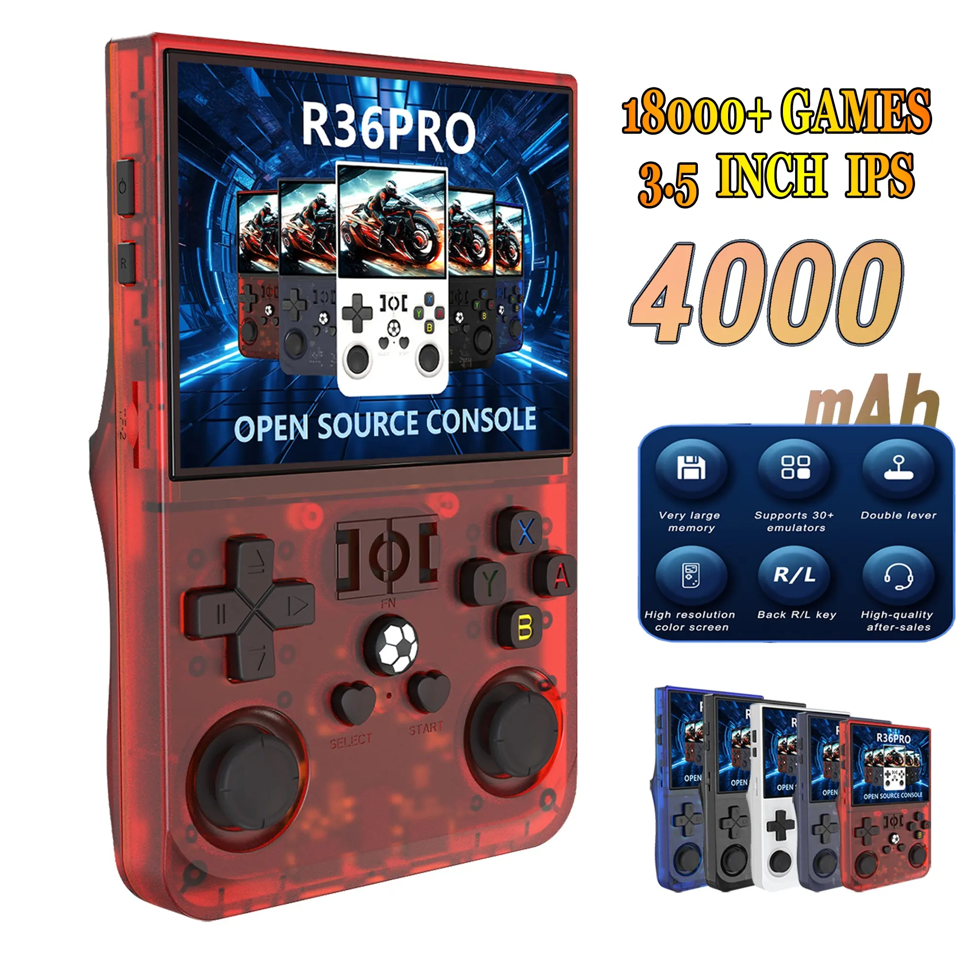 Handheld Game Console with 3.5-inch IPS Display, 64GB Storage, 18,000+ Built-in Games, and 4000mAh Battery